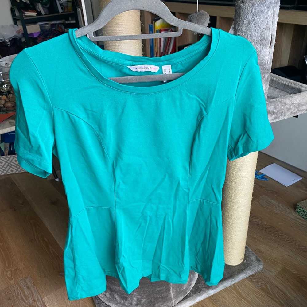 Isaac Mizrahi Teal Peplum T-Shirt Sz S
